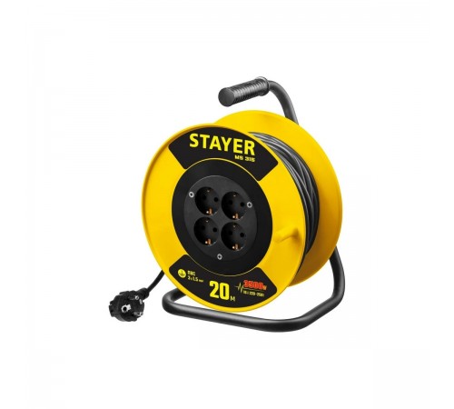 55078-20 Удлинитель на катушке STAYER MS 315, 3500Вт, заземление, ПВС 3х1,5 кв мм, 4 гнезда, 20м