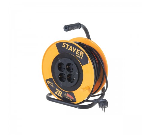 55078-20 Удлинитель на катушке STAYER MS 315, 3500Вт, заземление, ПВС 3х1,5 кв мм, 4 гнезда, 20м