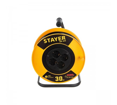55078-30 Удлинитель на катушке STAYER MS 315, 3500Вт, заземление, ПВС 3х1,5 кв мм, 4 гнезда, 30м