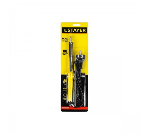 55305-80 Паяльник STAYER MASTER MAXTerm с пластмассовой рукояткой, долговечное жало, 80Вт, клин