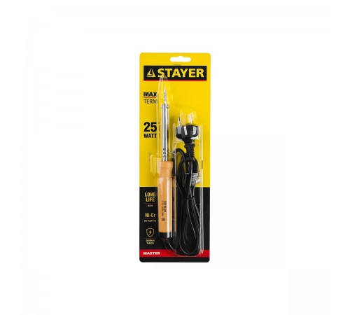 55310-25 Паяльник STAYER  MAXTerm с дерневянной рукояткой, жало-конус, 25Вт, клин