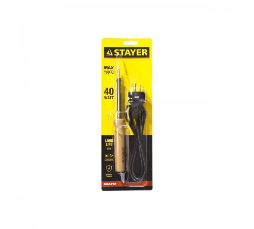 55310-40 Паяльник STAYER MASTER MAXTerm с деревянной рукояткой, долговечное жало, 40Вт, клин