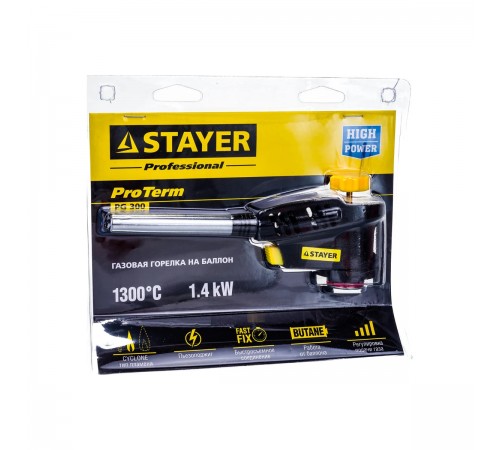 55582 Горелка газовая STAYER PROFESSIONAL ProTerm на баллон, 1300С