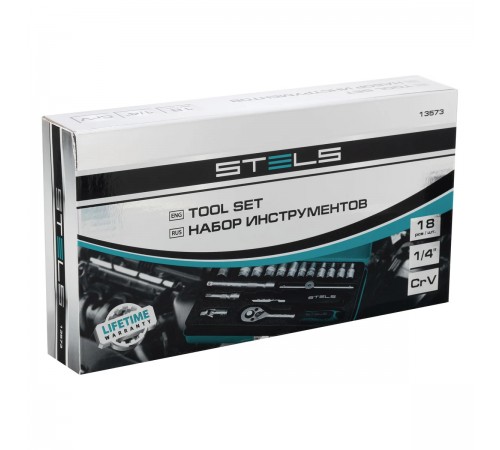 Набор торцевых головок с трещоткой Stels, 1/4", 18 предметов 13573