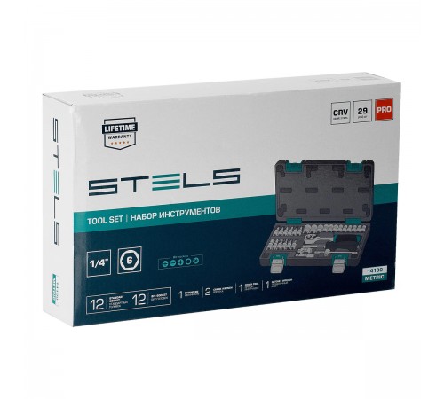 14100 Набор инструментов Stels, 1/4", CrV, пластиковый кейс, 29 предметов