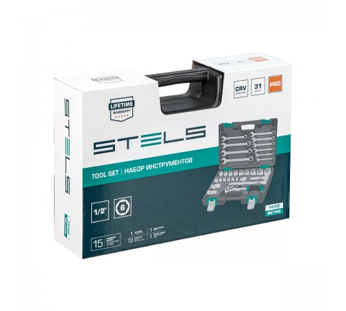 Набор инструментов Stels, 1/2", Cr-V, пластиковый кейс, 31 предмет 14102