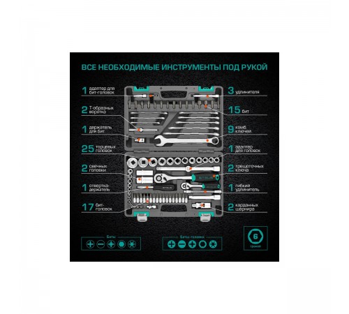 14105 Набор инструментов Stels, 1/2", 1/4", CrV, пластиковый кейс, 82 предмета