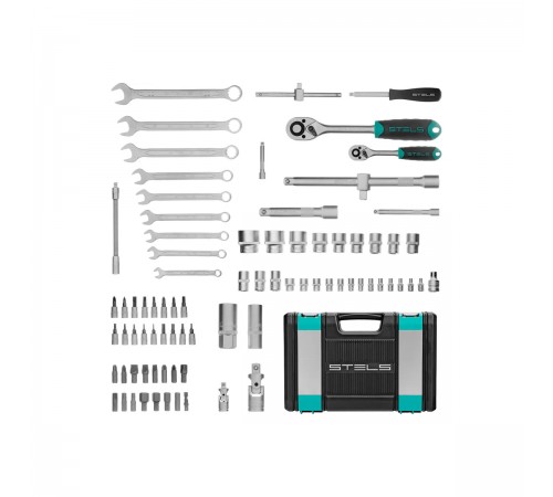 14105 Набор инструментов Stels, 1/2", 1/4", CrV, пластиковый кейс, 82 предмета