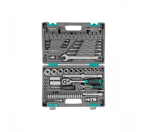14105 Набор инструментов Stels, 1/2", 1/4", CrV, пластиковый кейс, 82 предмета