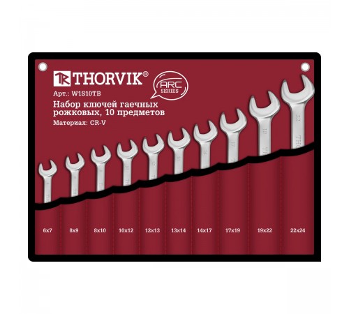 W1S10TB Набор гаечных рожковых ключей THORVIK 10 шт, 6-24 мм в сумке