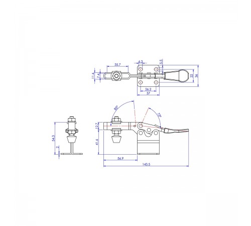 GH-201-B Прижим WOODWORK с горизонтальной ручкой, усилие 90кг.