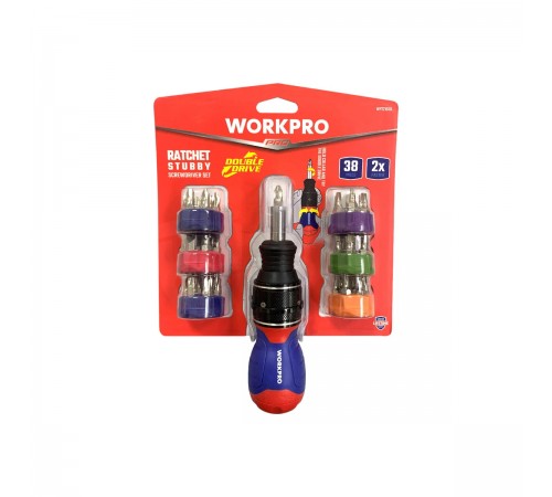 WP221050 Набор отверток с трещоткой WORKPRO 38-в-1 с двойным приводом