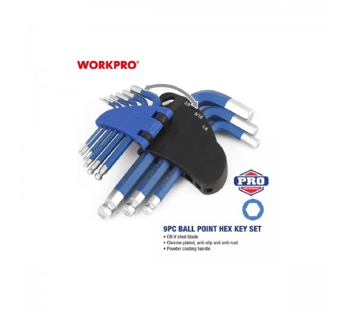 WP222010 Набор шестигранных ключей WORKPRO PRO с шаровидными наконечниками 9шт.