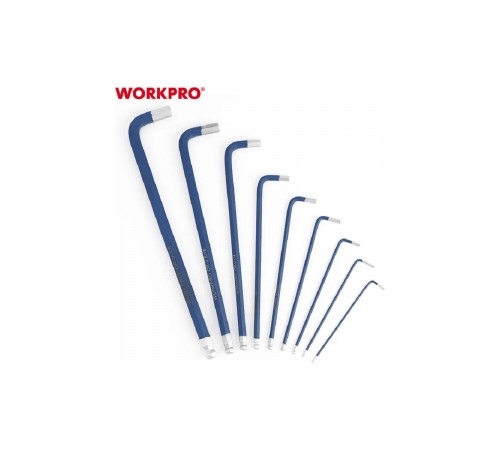 WP222011 Набор шестигранных ключей WORKPRO LONG PRO с шаровидными наконечниками 9шт.