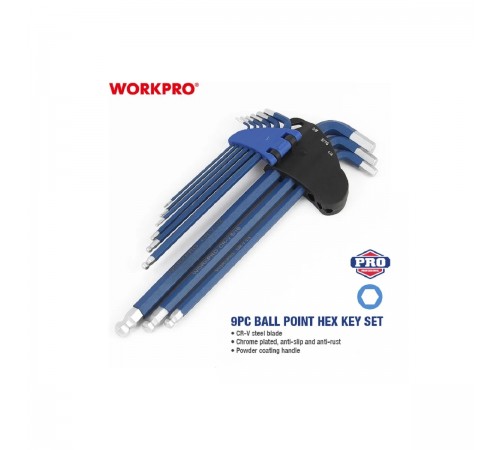 WP222011 Набор шестигранных ключей WORKPRO LONG PRO с шаровидными наконечниками 9шт.
