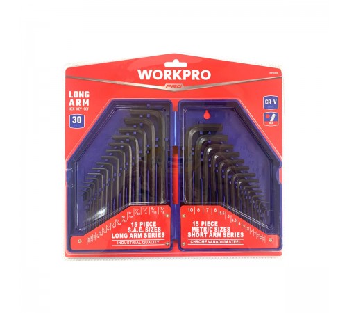 WP222018 Ключи шестигранные WORKPRO длинные 30шт. мм/дюйм в боксе PRO