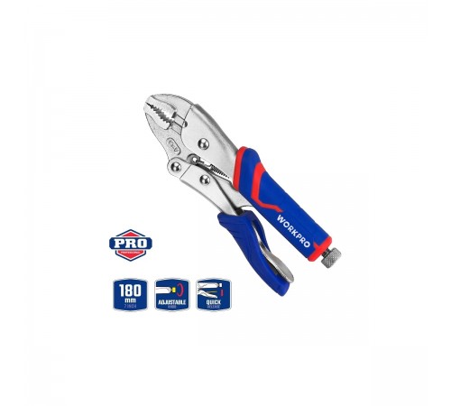 WP231073 Клещи зажимные WORKPRO закругленные 2К 180мм (7") CR-V