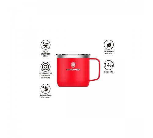 WP389014 Кружка изометрическая с крышкой и ручкой WORKPRO 413 мл