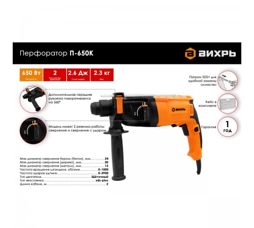 Перфоратор Вихрь П-650к
