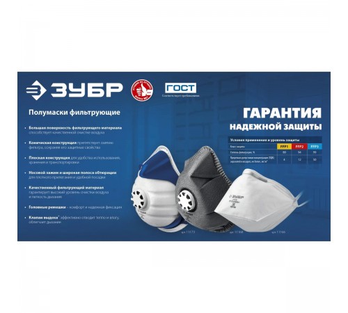11163_z01 Полумаска фильтрующая коническая ЗУБР ФК-80 класс защиты FFP1