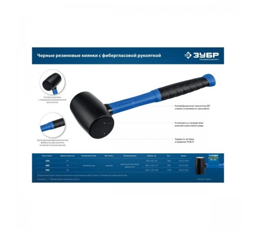 Киянка ЗУБР резиновая черная, 680 г 20532-680_z01