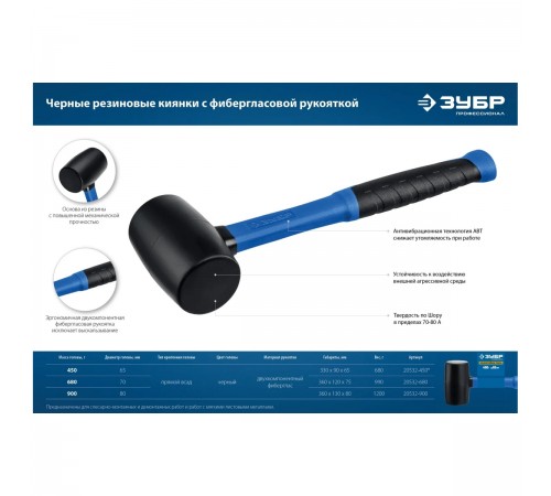 ЗУБР  900 г, чёрная, резиновая киянка, Профессионал (20532-900_z01)