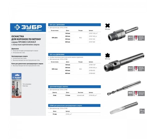 29187-450 Державка ЗУБР для бур коронки с хвостовиком SDS Plus,резьба М22 L-450 мм