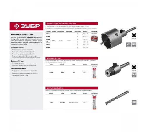 29211-35 Коронка по бетону ЗУБР Мастер с державкой SDS-Plus, 35мм