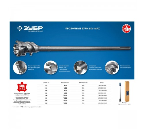 Бур проломной ЗУБР SDS-max 55х500/600мм 29330-55-600