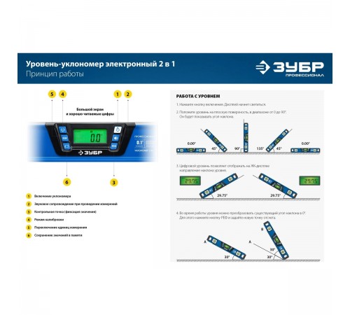 34286 Уровень-уклонометр ЗУБР Профессионал 400 мм