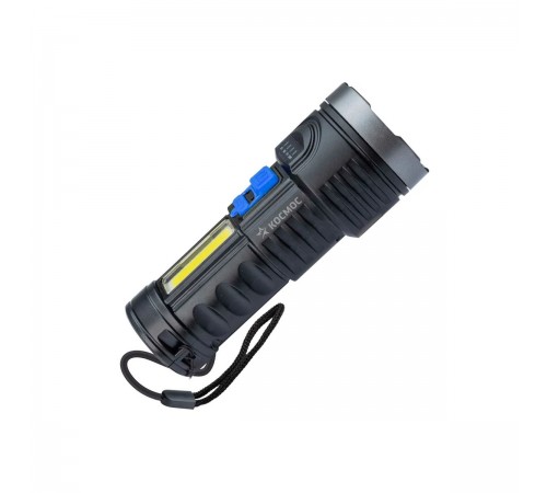KOS115Lit Фонарь аккум. ручной КОСМОС LED 3Вт+COB 3Вт акк. Li-ion 18650 1.2А.ч. индикаторв USB-шнур