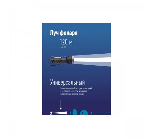 KOS115Lit Фонарь аккум. ручной КОСМОС LED 3Вт+COB 3Вт акк. Li-ion 18650 1.2А.ч. индикаторв USB-шнур