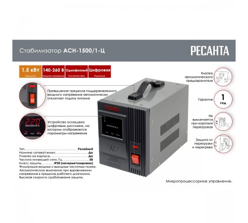 63/6/3 Стабилизатор Ресанта АСН-1500/1-Ц