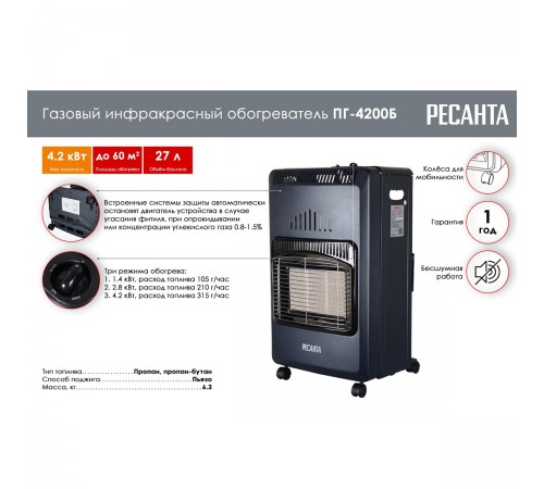Газовый инфракрасный обогреватель Ресанта ПГ-4200Б  67/5/13