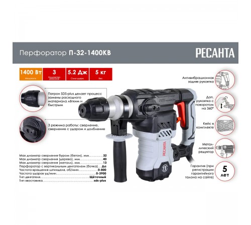 Перфоратор Ресанта П-32-1400КВ