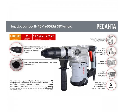 Перфоратор Ресанта П-40-1600КМ