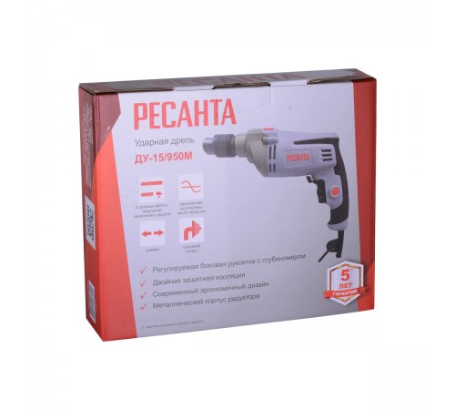 Дрель ударная Ресанта ДУ-15/950М 75/8/4