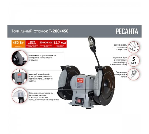 Точильный станок Ресанта Т-200/450 75/7/3