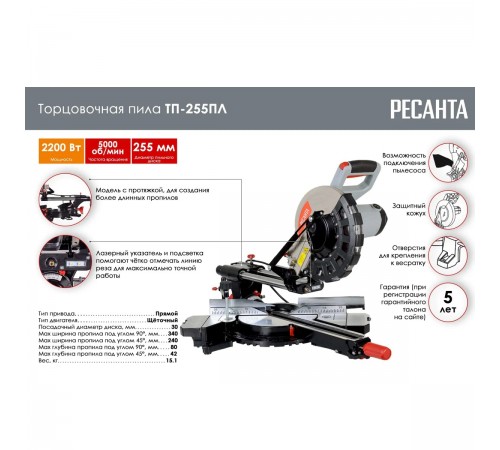 Пила торцовочная Ресанта ТП-255ПЛ