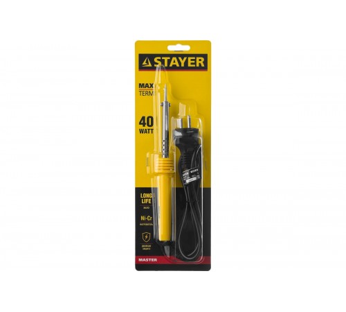 55305-40 Паяльник STAYER MASTER MAXTerm с пластмассовой рукояткой, долговечное жало, 40Вт, конус