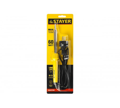 55305-60 Паяльник STAYER MASTER MAXTerm с пластмассовой рукояткой, долговечное жало, 40Вт, клин