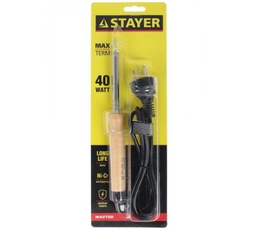 55310-40 Паяльник STAYER MASTER MAXTerm с деревянной рукояткой, долговечное жало, 40Вт, клин