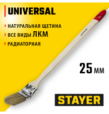 0111-25 Кисть радиаторная STAYER EURO, светлая натуральная щетина, деревянная ручка, 25 мм