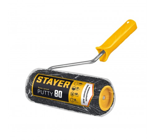 Валик для шпатлевки STAYER PUTTY 80 мм, 180 мм, 8 мм ручка, PROFESSIONAL 03642-18