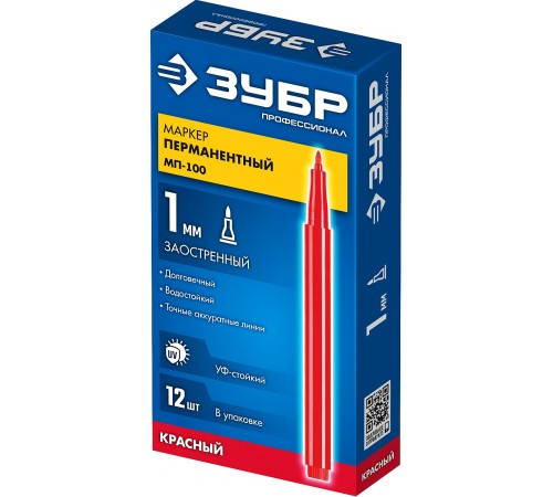 ЗУБР  МП-100 1 мм, заостренный, красный, перманентный маркер, Профессионал (06320-3)