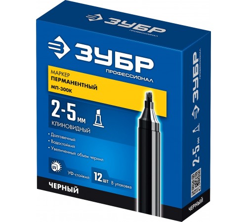 06323-2 Маркер перманентный ЗУБР ПРОФЕССИОНАЛ клиновидный, черный 2-5мм