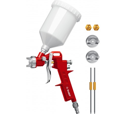 ЗУБР сопло 1.2, 1.5, 1.8 мм, краскопульт пневматический c верхним бачком МС 200 06458