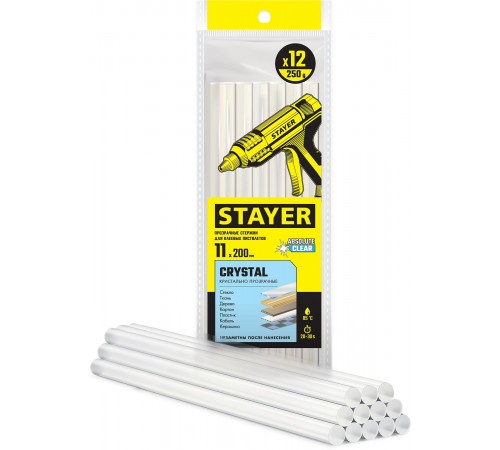 Стержни клеевые STAYER Cristal , прозрачные универсальные, 11мм х 200мм, 12шт 0682-12