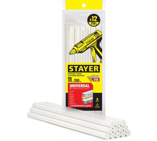 06821-12 Стержни клеевые STAYER Universal, прозрачные,11х200мм, 12шт.