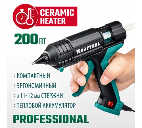 Пистолет термоклеевой электрический KRAFTOOL Grand 200 d 11-12 мм, 25г/мин 06839